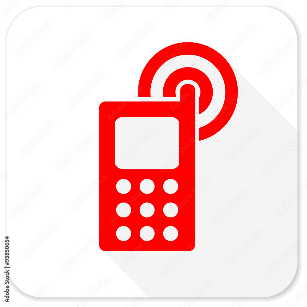phone red flat icon with long shadow on white background phone red flat icon with long shadow on white background