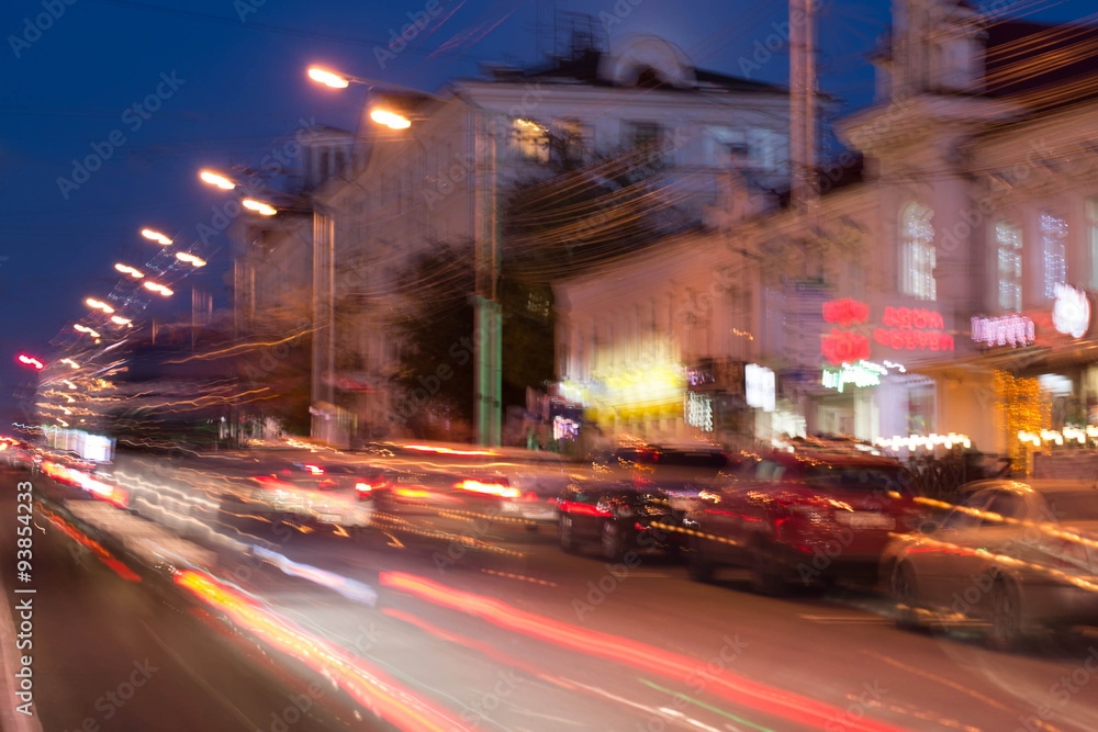 Blurred background night street with cars
