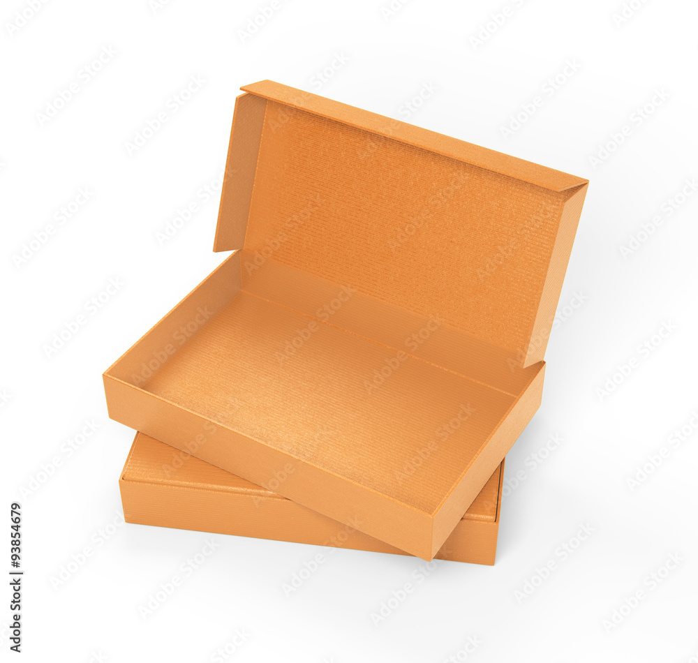 Open packing orange paper boxes isolated 3d model Open packing orange paper boxes isolated 3d model
