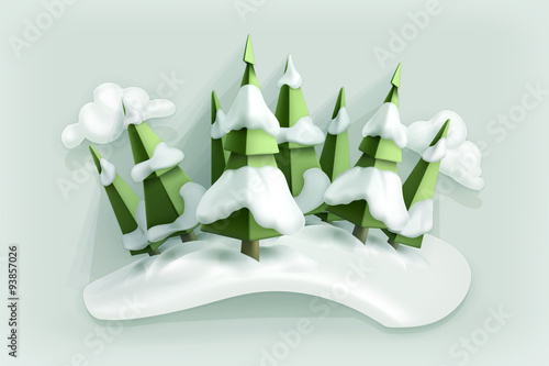Winter forest, low poly style vector icon