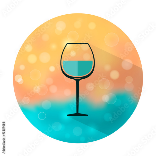 Vector stylish flat icon with long shadow effect of drinks and cocktails on blurred background.