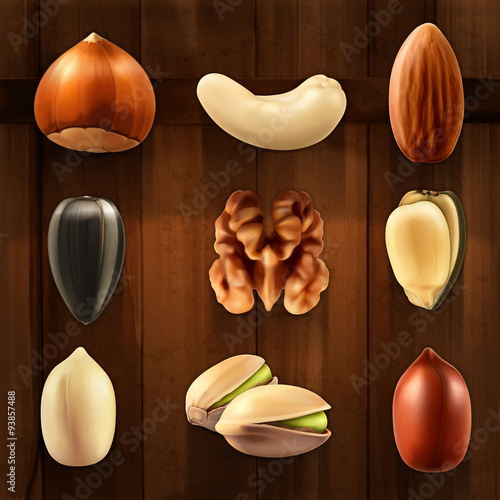 Nuts, vector icon set