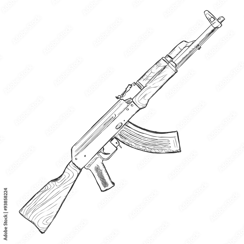 Vector Sketch AK-47 Machinegun Vector Sketch AK-47 Machinegun