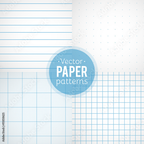 Vector set of paper patterns. Ruled, dotted, millimeter and squared papers