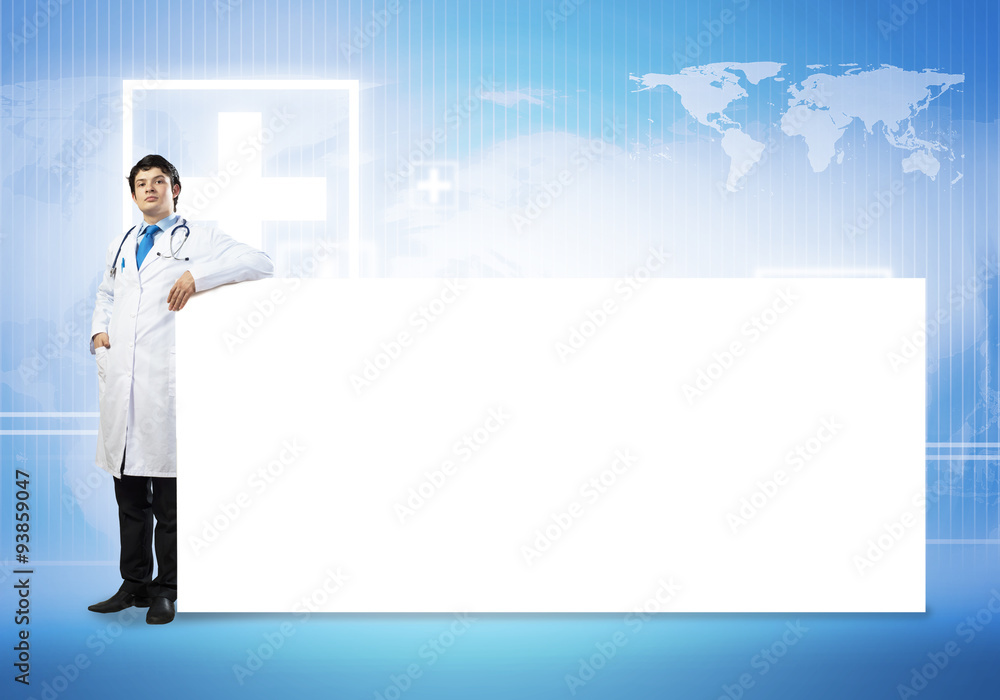 Doctor with banner Doctor with banner