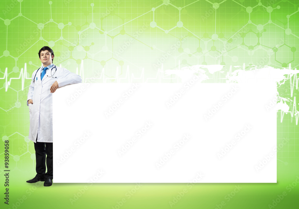 Doctor with banner Doctor with banner