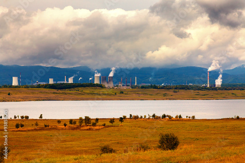 Thermal power station in Czech Republic,in the foreground the lake
