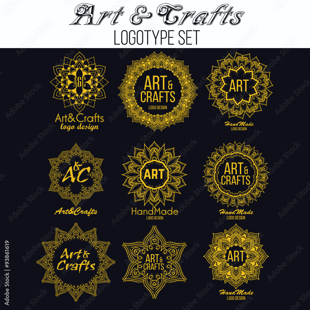 Naklejka premium Oriental high quality logo templates set. Vector ethnic ornamental design for beauty salons, spa, massage, barber shops, saunas, healthcare and medicine.