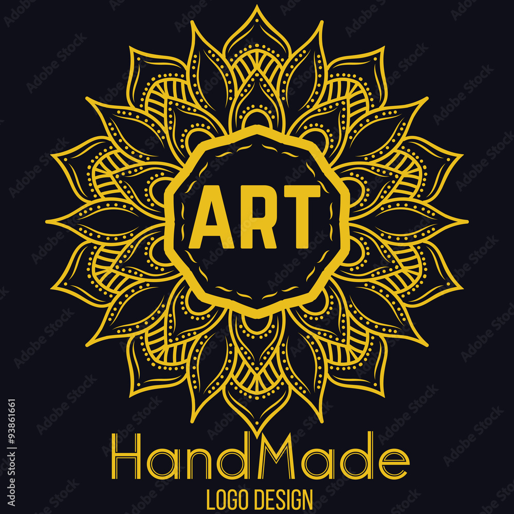 Fototapeta premium Ethnic logotype decorative element. Hand drawn elegant lineart logo design. Vector illustration. Islam, Arabic, Indian, ottoman motifs.