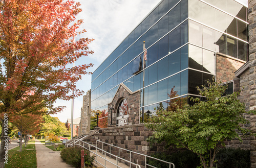 The state courthouse for the 86th District in Traverse City, Michigan with autumn colors
