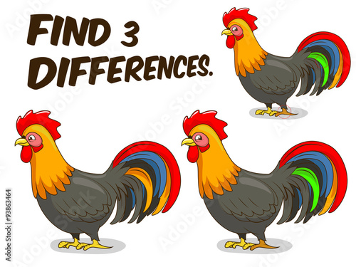 Find differences game rooster vector illustration