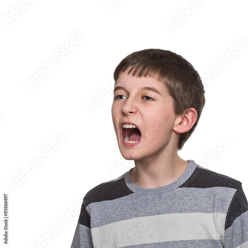 boy doing facial expressions, isolated on white background