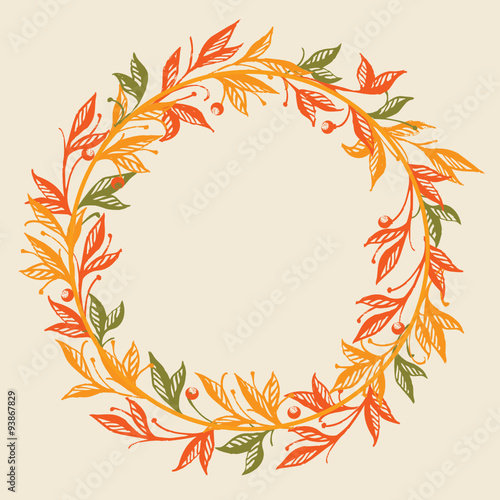 Round Vector floral frame. Autumn leaves. 