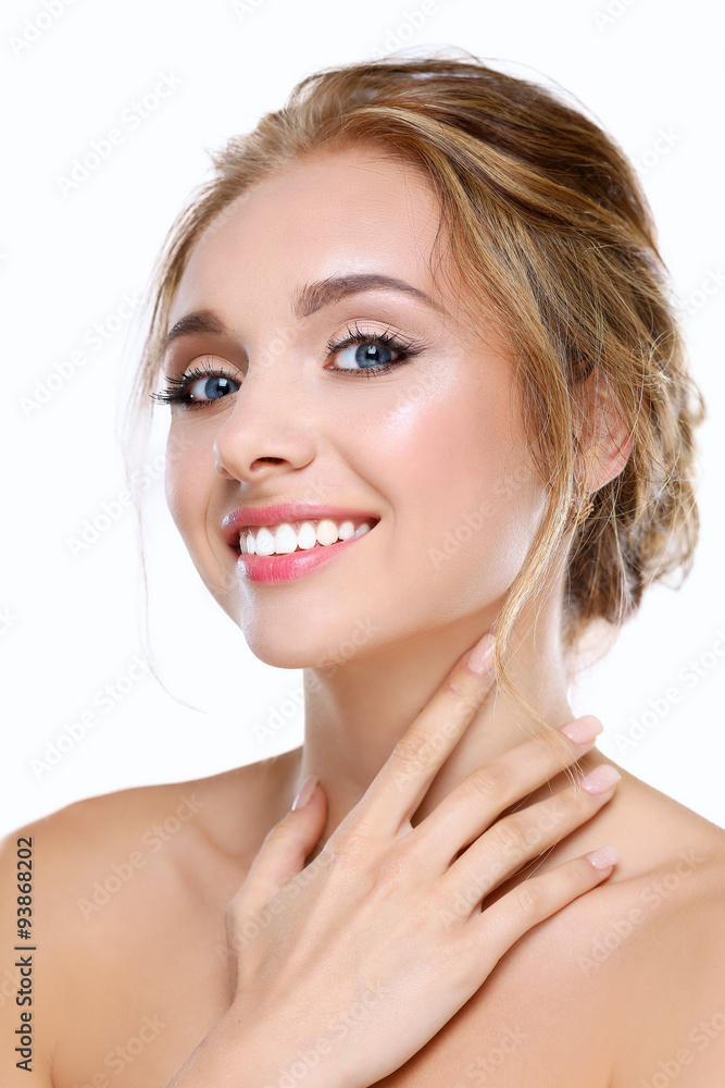 Portrait of beautiful woman on white background Portrait of beautiful woman on white background
