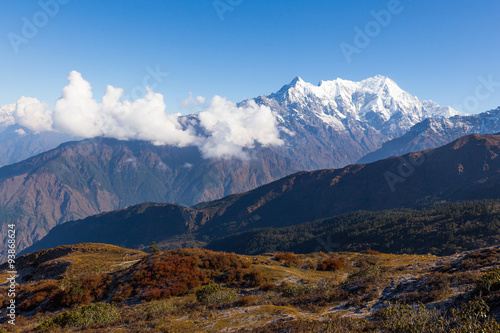 Snow mountain ridge peaks, Gosaikunda trail Nepal.