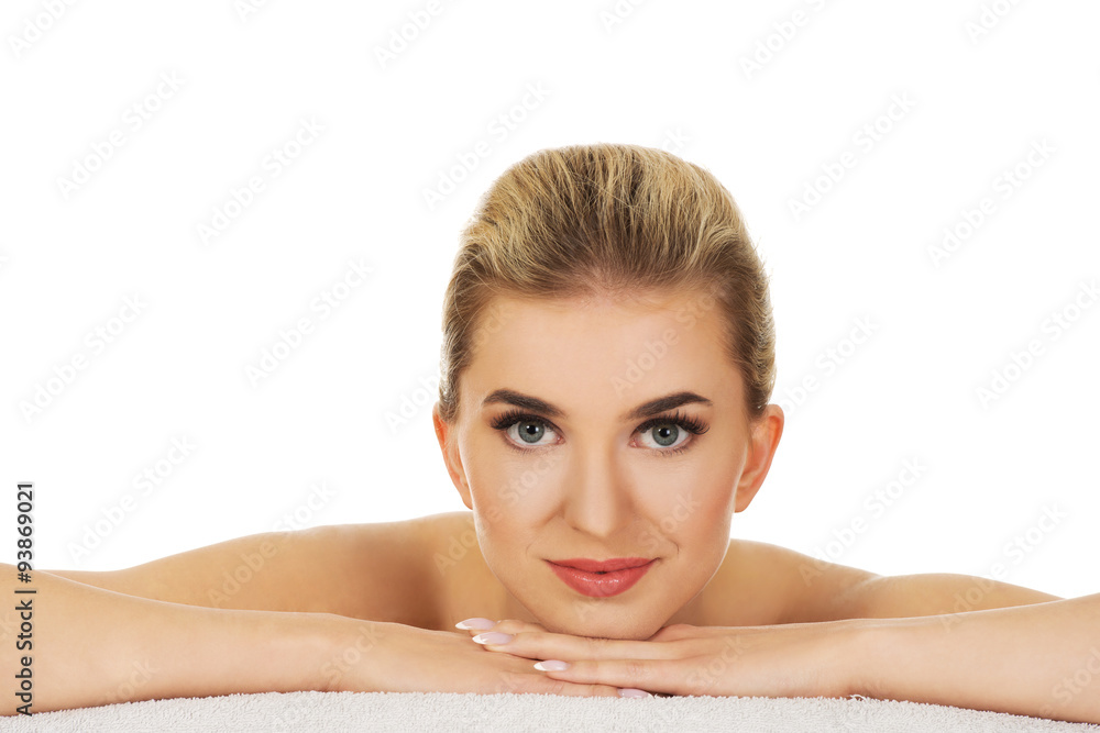 Young beautiful woman based on table Young beautiful woman based on table