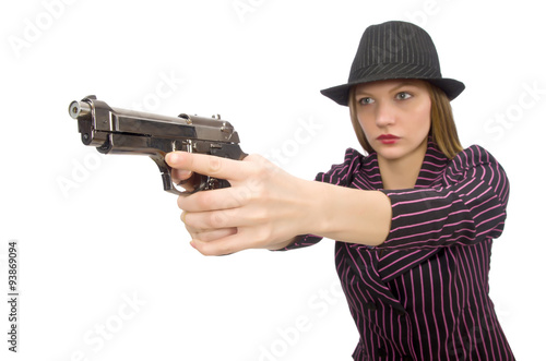 Gangster woman with gun isolated on white © Elnur