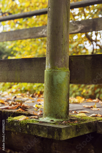 wooden railing in the autumn season