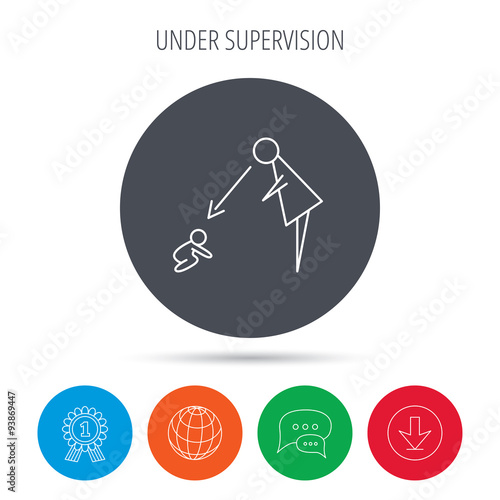 Under nanny supervision icon. Babysitting sign.
