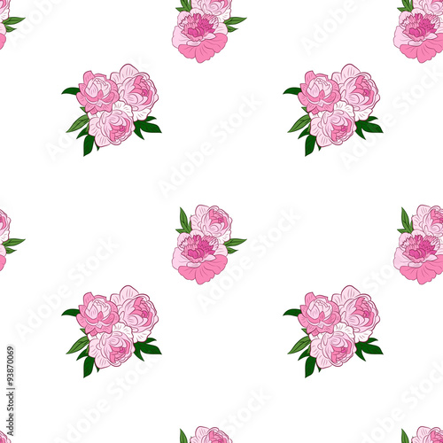 Fototapeta Naklejka Na Ścianę i Meble -  Seamless pattern with pink peonies