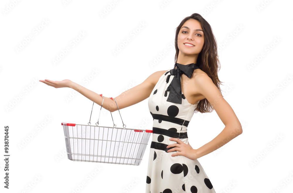 Woman in shopping concept isolated on white Woman in shopping concept isolated on white