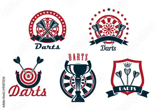 Darts game icons or symbols set