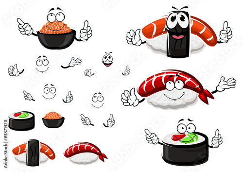 Nigiri sushi, red caviar and sushi roll