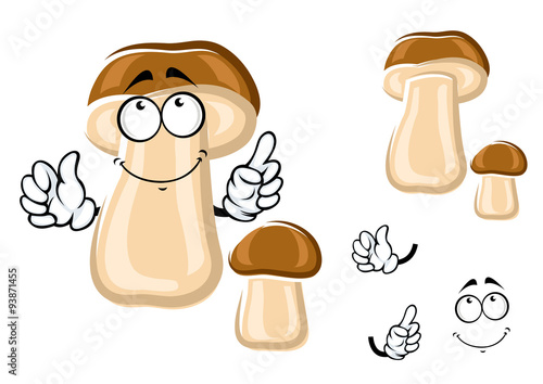 Smiling cartoon brown bolete mushroom