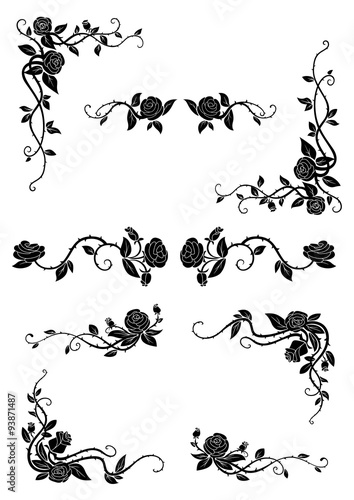 Floral borders with blooming rose flowers