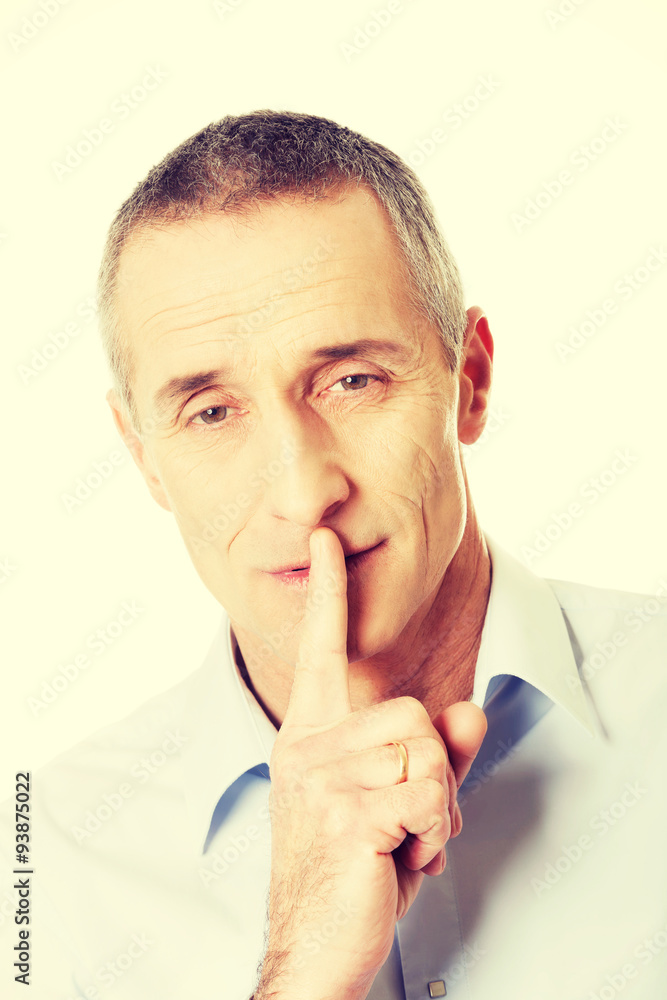 Man with silent gesture Man with silent gesture
