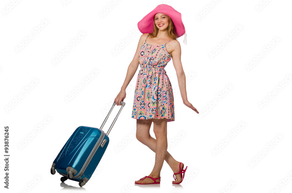 Woman in travelling concept on white Woman in travelling concept on white
