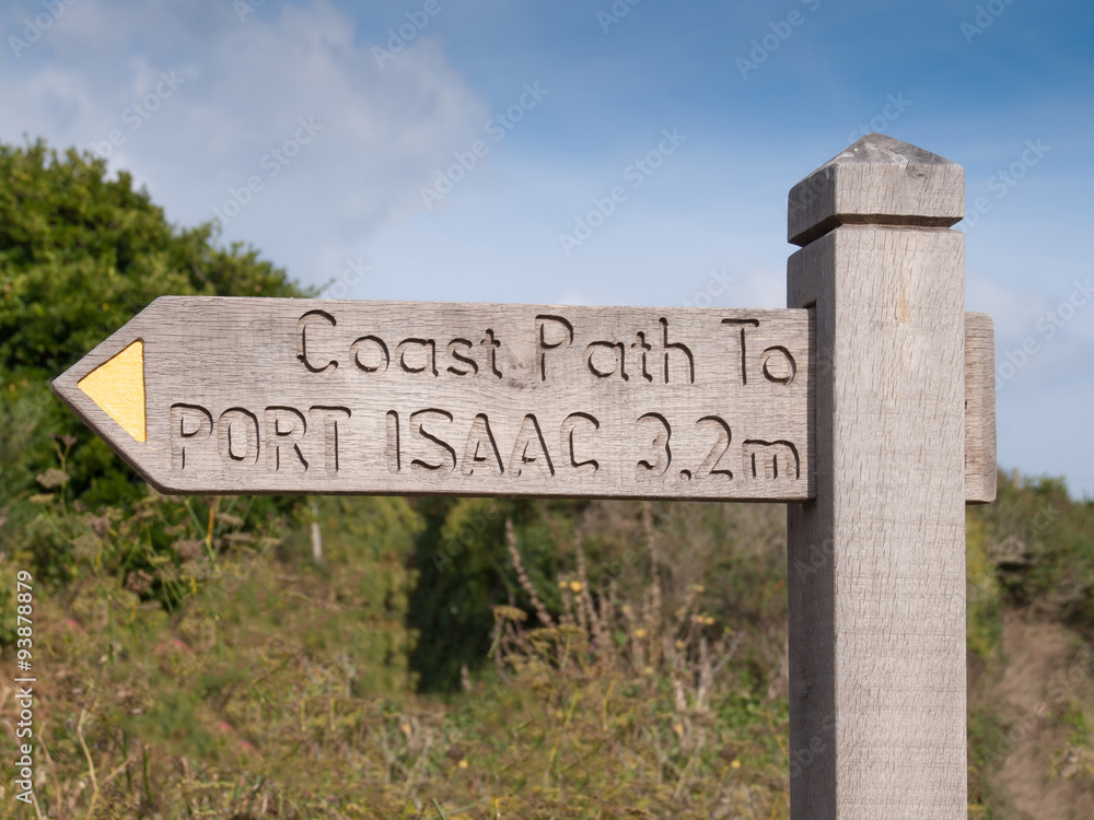 Signpost on the cornish coast path between Port Quin and Port Isaac in north Cornwall