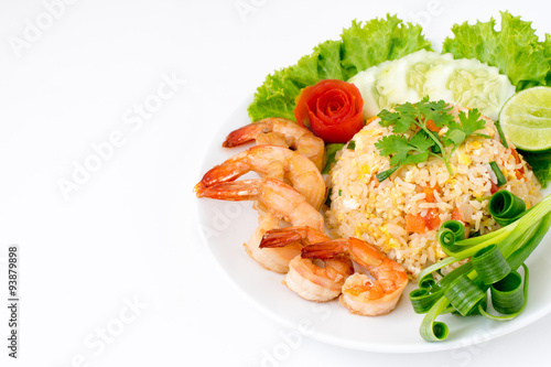 Shrimp fried rice on white background