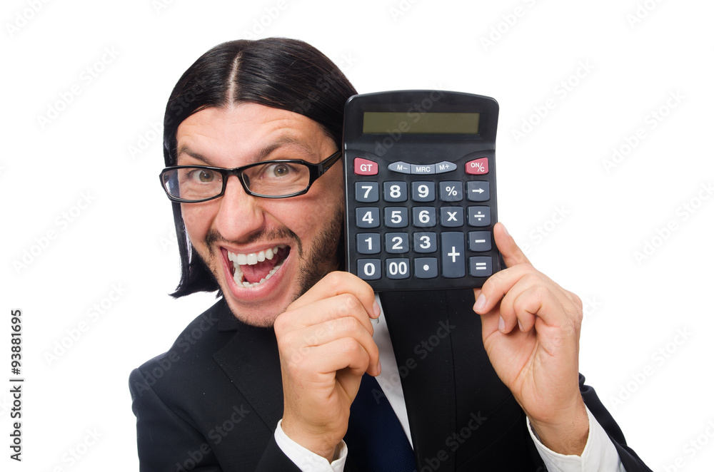 Man with calculator isolated on white Man with calculator isolated on white