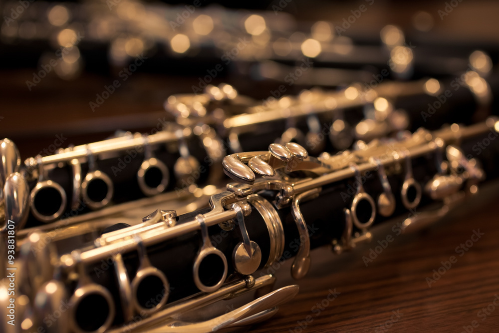 Naklejka premium Fragment of the clarinet in dark colors 