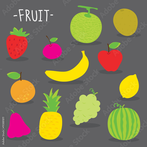 Fototapeta Naklejka Na Ścianę i Meble -  Sticker Fruit Cute Cartoon Vector