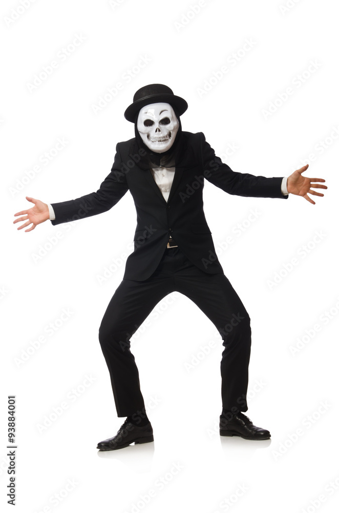 Man with scary mask isolated on white Man with scary mask isolated on white