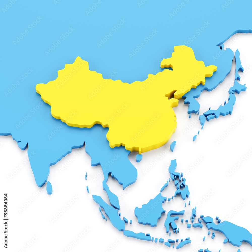 Fototapeta premium Map with China in yellow