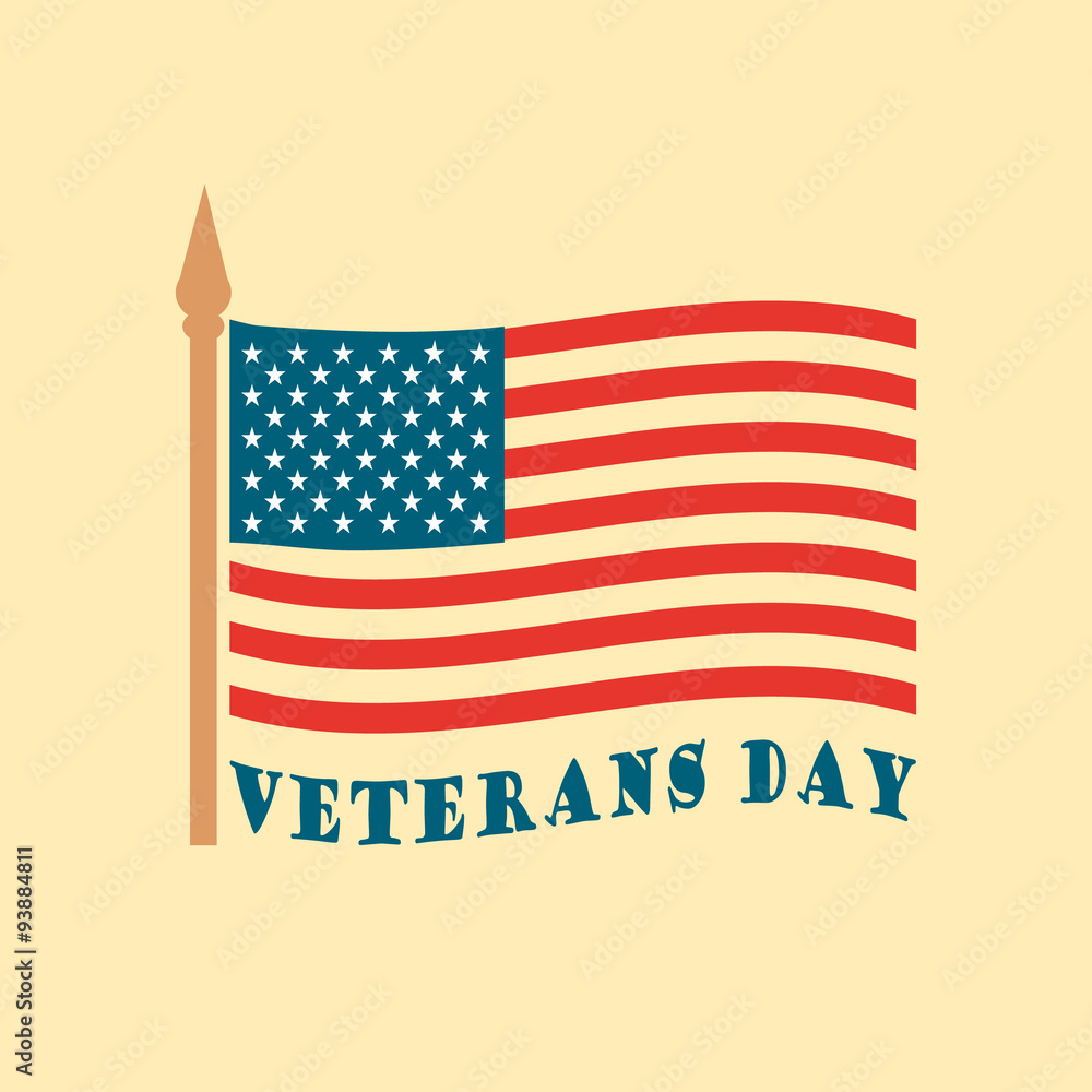 Text Happy Veterans Day flag and stars vector illustration Text Happy Veterans Day flag and stars vector illustration