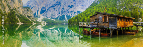Braies Lake in Dolomites mountains, Sudtirol, Italy (Lago di Braies)