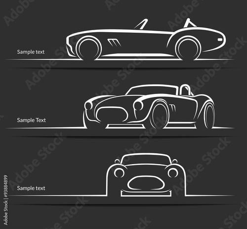 Set of vintage classic sports car vector silhouettes