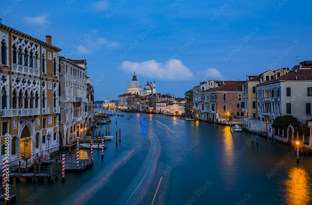 Grand Canal - twilight with San Giorgio Maggiore church in background. Venice, Italy.