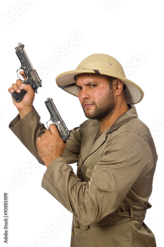 Man with gun isolated on white