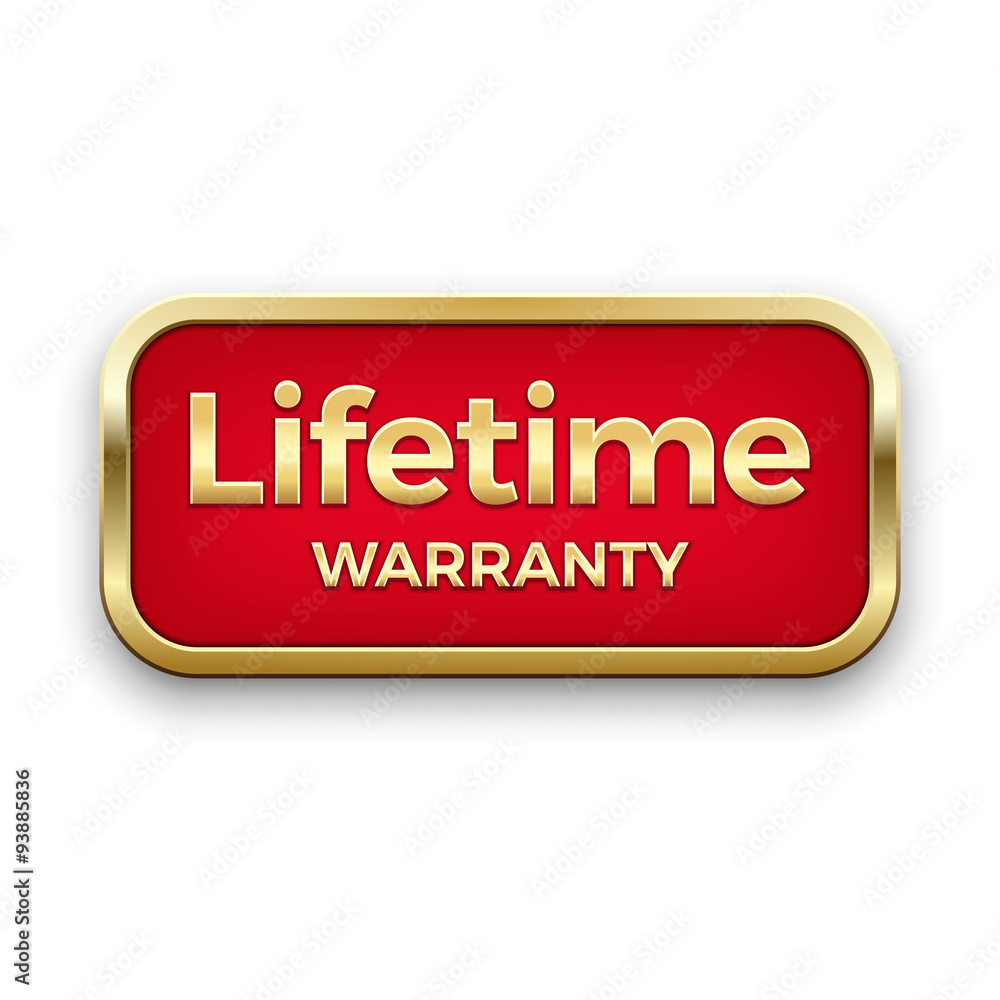 Red warranty plate in golden frame Red warranty plate in golden frame