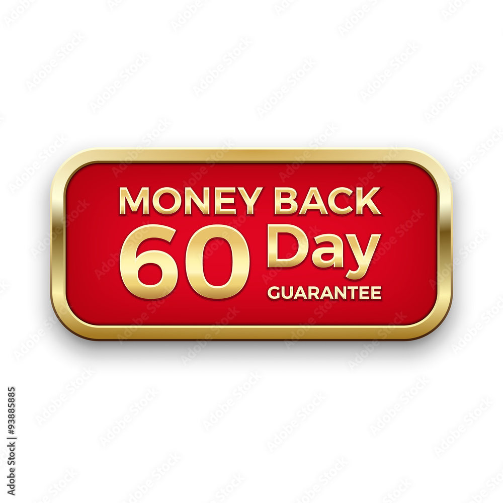 Red money back button with golden frame Red money back button with golden frame