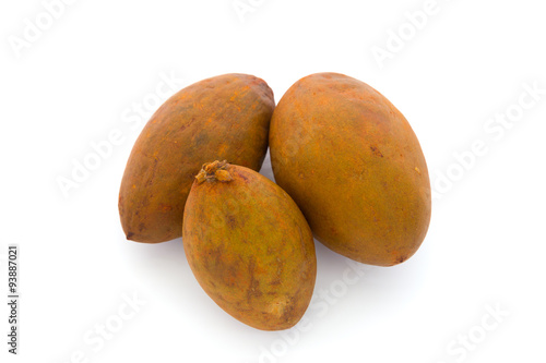 Sapodilla fruits on white background