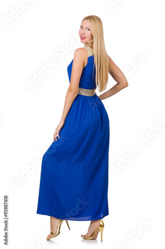 Beautiful woman in long blue dress isolated on white © Elnur