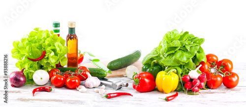 Fresh vegetables ready for preparing salad.