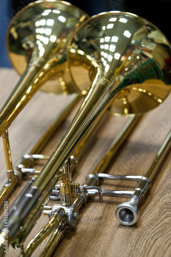  Detail closeup lying Trombones