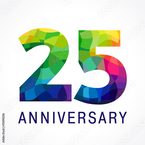 25 anniversary color logo. The bright faceted logotype of 25th birthday.